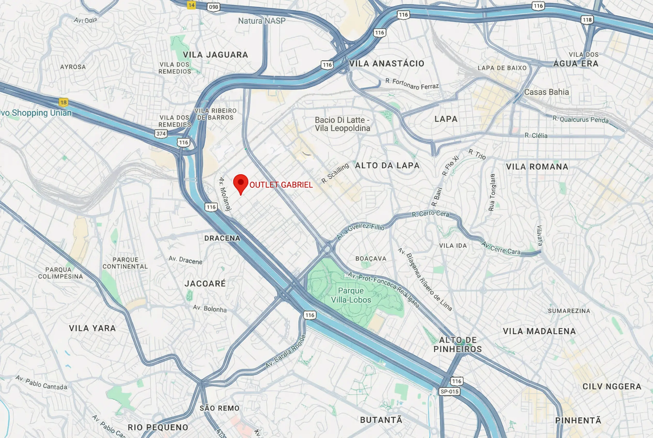 Mapa — Outlet Gabriel, Rua Othão 350, Vila Leopoldina, São Paulo